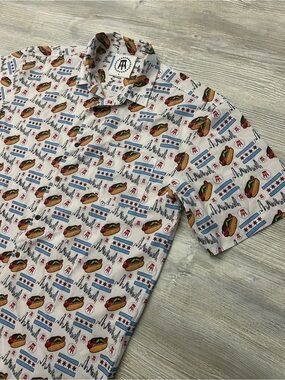 Barstool Sports x Tropical Bros Mens Chicago Hot Dog Hawaiian Button Up Shirt XL
